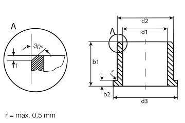 iglidur® A181, sleeve bearing with flange, mm drawing
