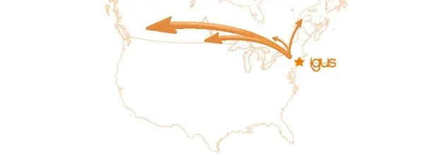 map of North America with arrows across the countries