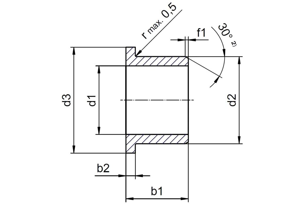 iglidur® M250, zylindrisches Gleitlager mit Bund, mm - M250FM drawing