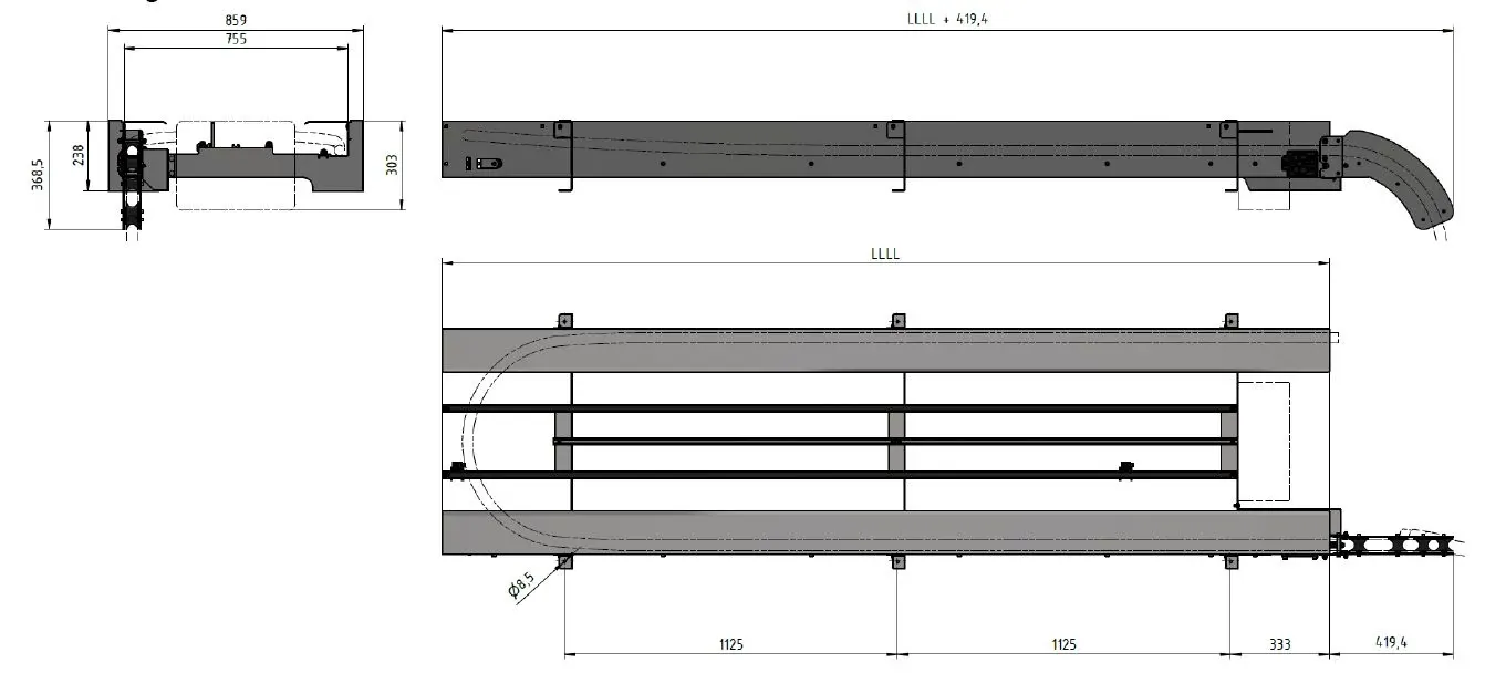 e-tract DC horizontal technische Zeichnung