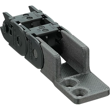 Special mounting bracket made of igumid P190 using the filament extrusion process to attach the energy chain of the 3D printer to the rail guide