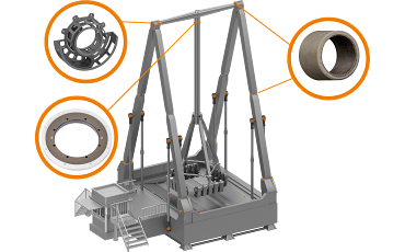 Giant swing with RBR system and various bearings