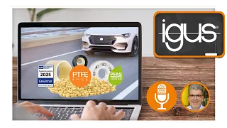 Laptop mit PTFE-freien igus Produkten, Pfas-Testergebnis und Auto im Hintergrund.