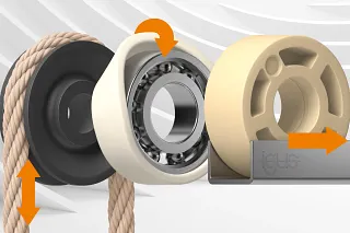 Lubrication-free and wear-resistant iglidur rollers have a service life that is up to six times longer than that of solutions made of POM or PA