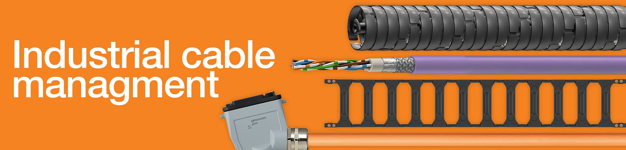 orange banner header that says industrial cable management