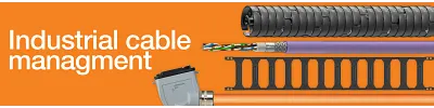 orange banner header that says industrial cable management