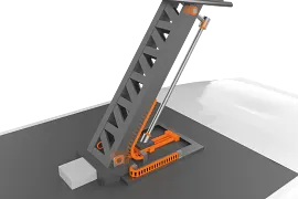 3D-Modell eines Pantographen auf einem Bus mit igus Komponenten in Orange