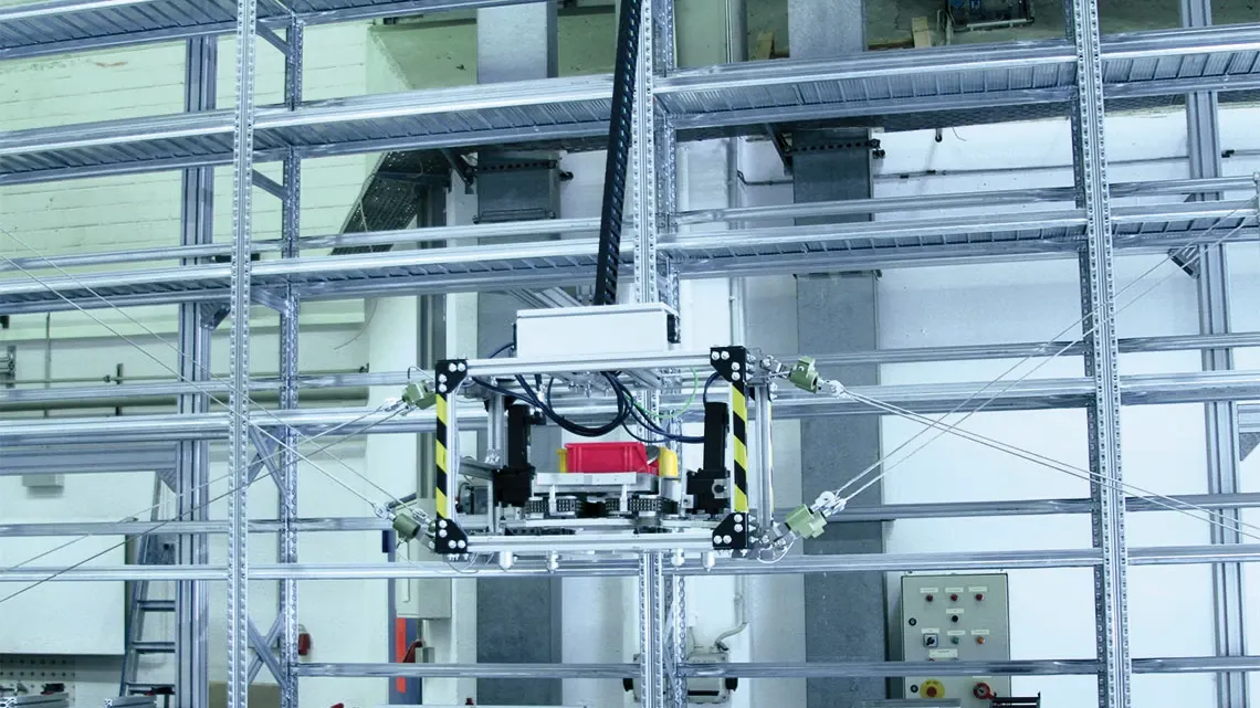 Cable robot in high-bay warehouse