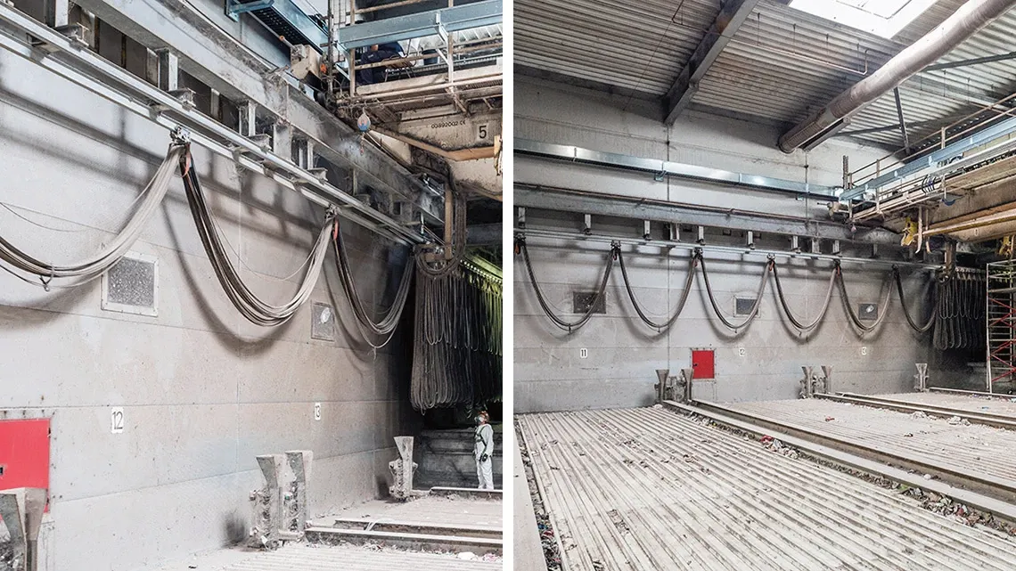 Cadena portacabls en grúa de procesamiento de residuos