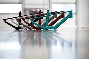 Five bicycle frames in different colours