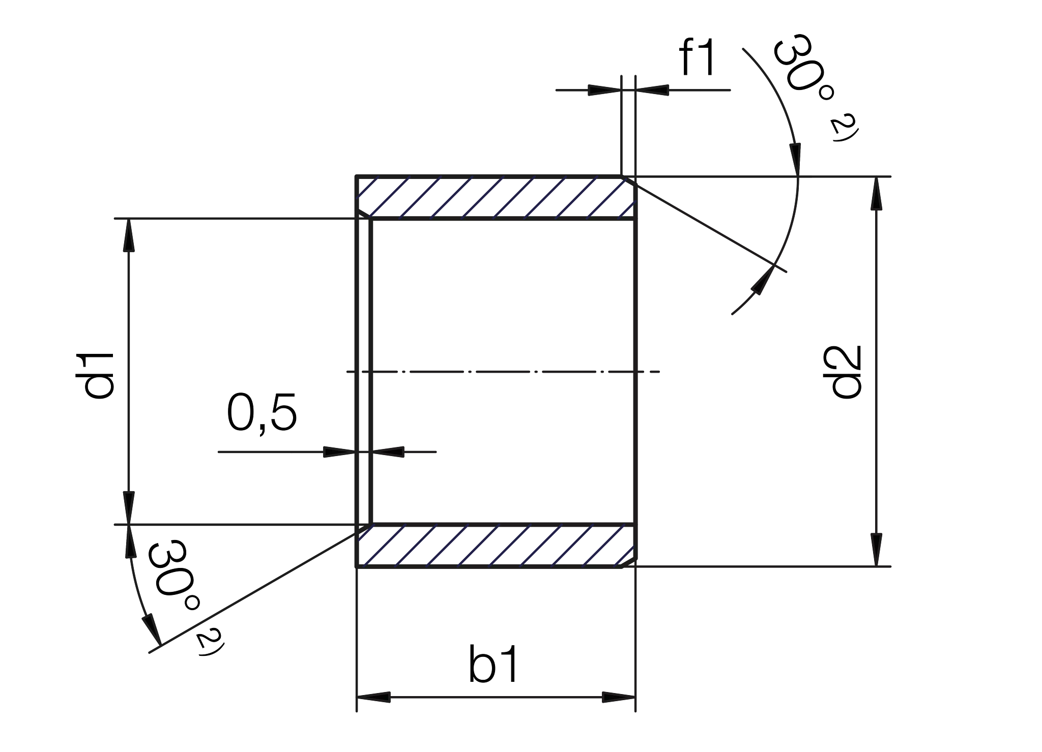 iglidur® Q3E, cylindrical plain bearing, mm - Q3ESM drawing