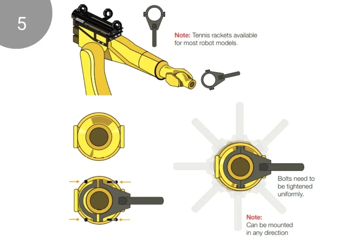 Tennis racket (axis 6 clamp) installation