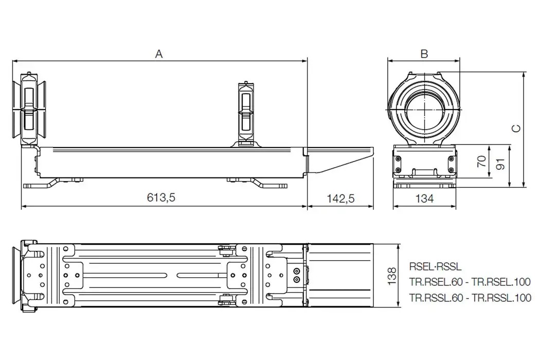 Retraction system RSEL with elastomer band - cost-optimised - compact