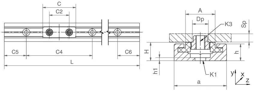 drylin® N rail + carriage drawing drylin® NW