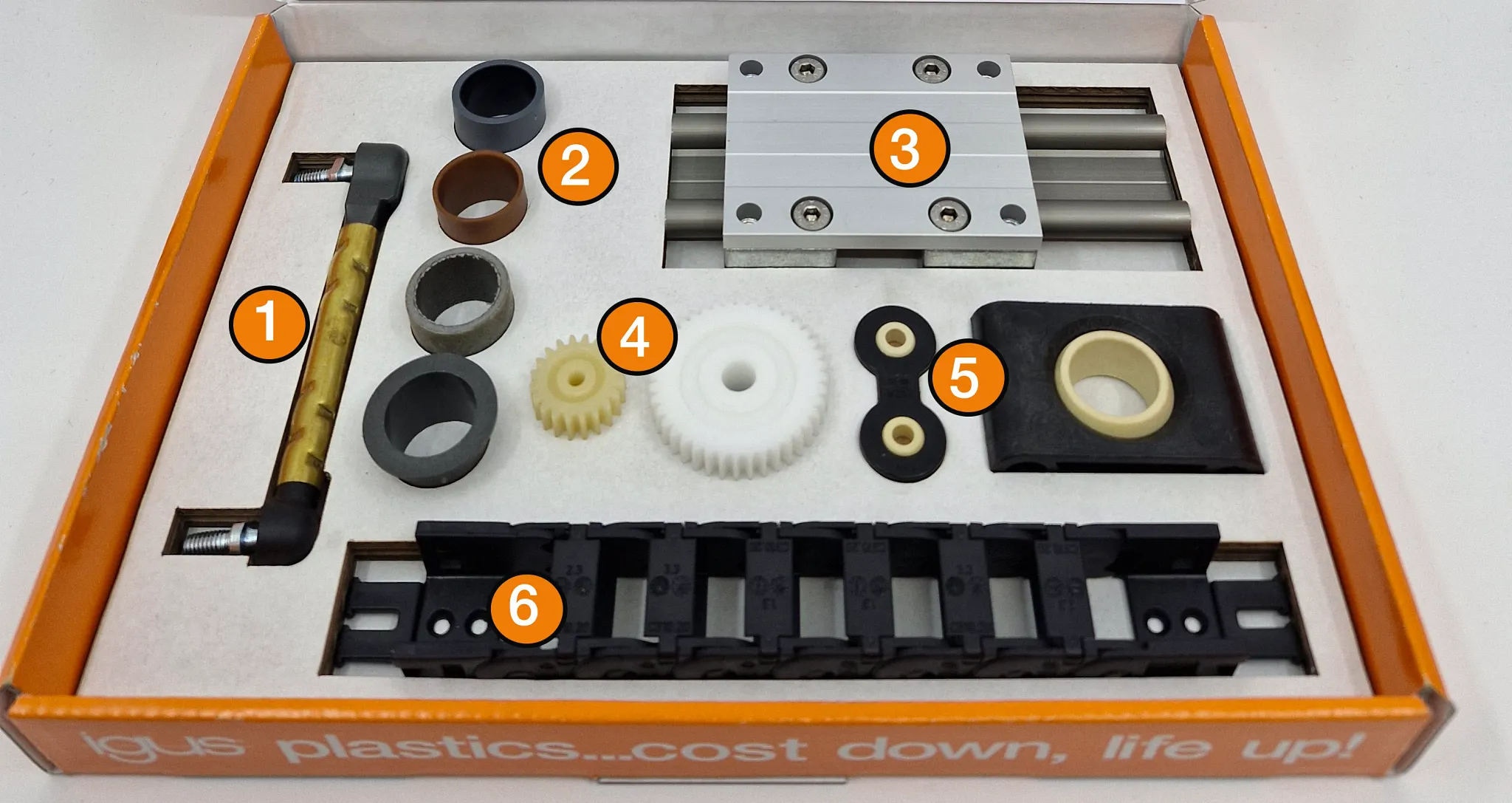 이구스 제품이 담긴 철도 샘플 박스