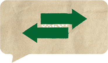 Speech bubble with two green arrows pointing in opposite directions