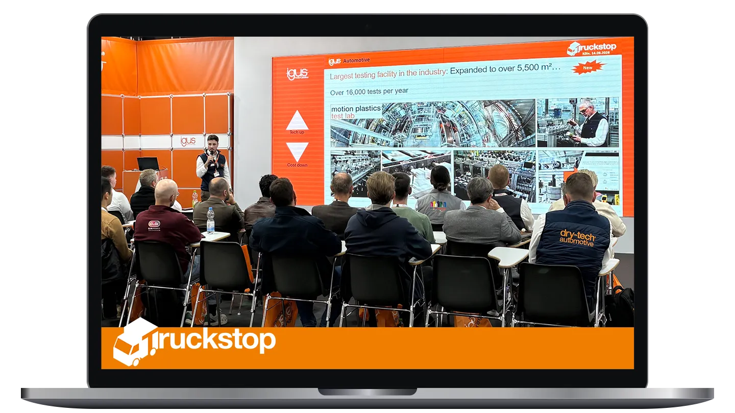 Laptop showing presentation on Truckstop conference 2026