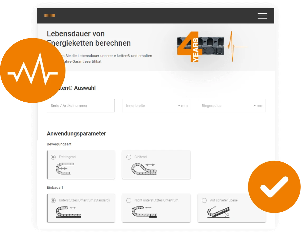 Service life calculator for energy chains