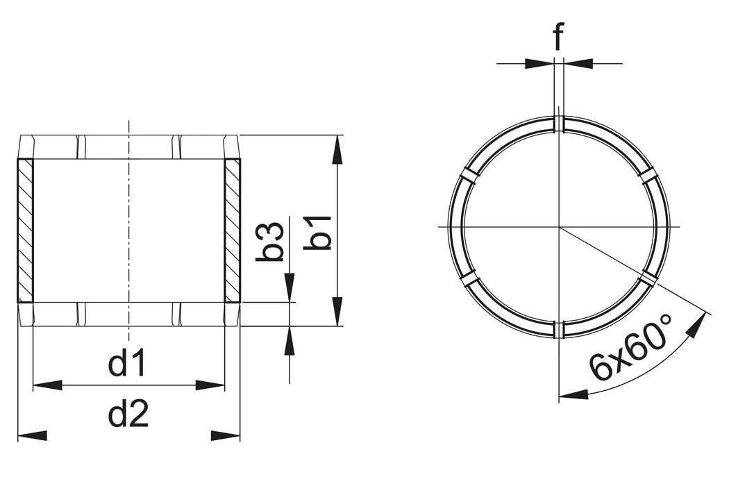 iglidur® JVSI, clearance-free pre-loaded bearing, imperial drawing