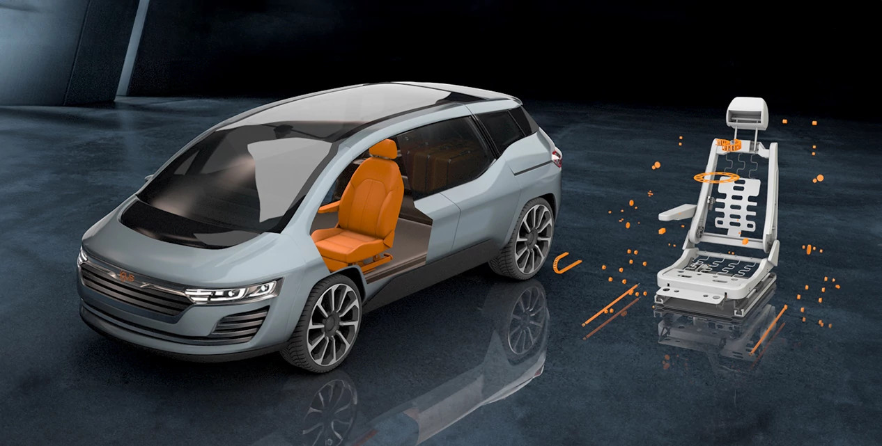 Car and vehicle seat with motion plastics