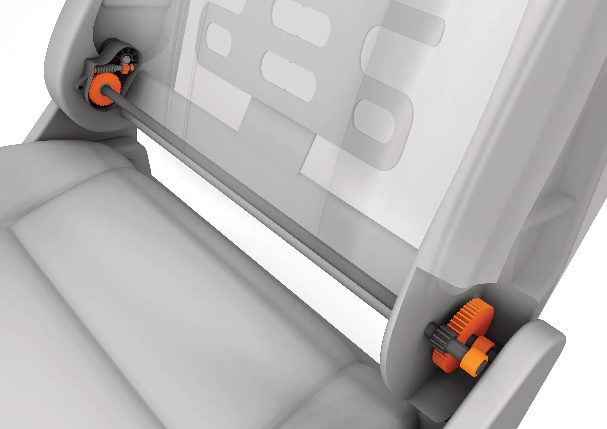 Ozubená kola a kluzná ložiska v systému nastavení opěradla